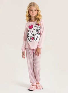 Pijama Longo Infantil Menina Rosa Blusa e Calça Cachorrinhos - comprar online