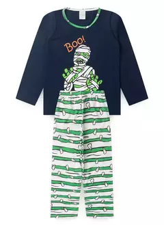 Pijama Longo Infantil Menino Marinho Blusa e Calça Múmia na internet
