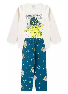 Pijama Longo Infantil Menino Off White Blusa e Calça Astronauta na internet