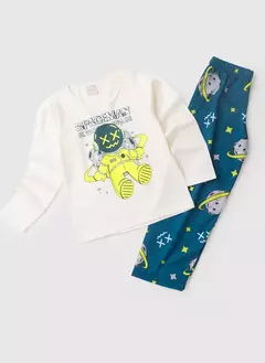 Pijama Longo Infantil Menino Off White Blusa e Calça Astronauta - comprar online
