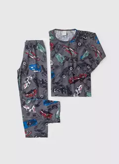 Pijama Longo Infantil Menino Cinza Blusa e Calça Super Carros - comprar online
