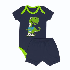 Kit Bebê 2 Peças Suedine Body Manga Curta e Bermuda Dino