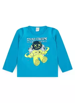 Pijama Longo Infantil Menino Azul Blusa e Calça Astronauta - Brazil Kids