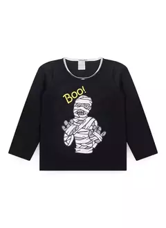 Pijama Longo Infantil Menino Preto Blusa e Calça Múmia - Brazil Kids