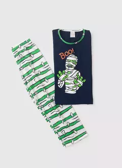 Pijama Longo Infantil Menino Marinho Blusa e Calça Múmia - comprar online