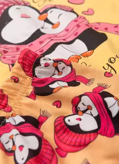 Pijama Longo Infantil Menina Amarelo Blusa e Calça Pinguim Sonhador