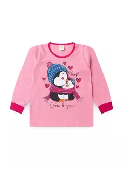 Pijama Longo Infantil Menina Rosa Blusa e Calça Pinguim Sonhador - Brazil Kids