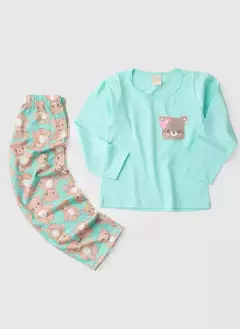 Pijama Longo Infantil Menina Verde Água Blusa e Calça Ursinha - comprar online