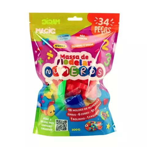 Massa modelar 34 pecas - numeros, sinais e formas - 300g 7899550901911 MK
