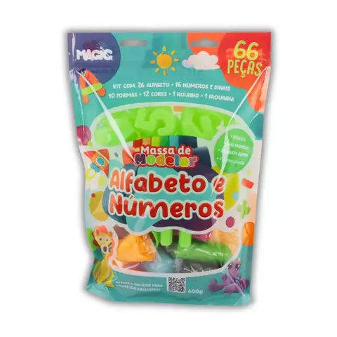 Massa de modelar 66 pecas - alfabeto, sinais e numeros - 600g 7899550901928 MK