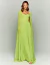 Vestido de festa longo verde-limão com decote meia taça.