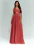 Vestido de festa longo terracota com lenço, modelo elegante e evasê, ideal para madrinhas e convidadas.