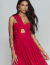 Vestido de festa longo vermelho com lenço, estilo tomara que caia, da coleção Columbus.