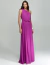 Vestido de festa longo fúcsia de um ombro só Gândia, com cinto de nó e tecido leve, ideal para ocasiões especiais.