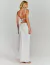 Vestido longo um ombro só off white Leandra visto de costas, com detalhe de amarração nas costas e tecido drapeado ideal para casamento civil, pré weeding, reveillon