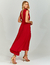 Vestido de festa midi vermelho com alça grossa, ideal para convidadas