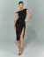 Vestido midi ombro a ombro preto com fenda ideal para convidada de casamento, 
