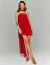 Vestido curto marsala com echarpe, modelo elegante e moderno.