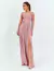 Vestido de festa longo com fio de lurex rosa Old Ely, estilo tomara que caia, com fenda elegante ideal para madrinhas de casamento