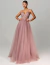 Vestido de festa longo rosa old Evalisse com bordados, alças finas e saia de tule, ideal para madrinhas, formandas e eventos especiais.