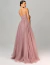 Vestido de festa longo em tule rosa Old, com bordados detalhados e alças finas.