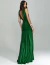 Vestido longo de festa verde bandeira com drapeado na cintura, costas abertas e design sereia.