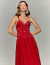 Mulher vestindo Vestido De Festa Longo Chiffon Marsala Kansas com detalhes bordados e alças finas, ideal para ocasiões especiais.