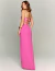 Vestido de festa longo tomara que caia rosa com detalhes nas costas.