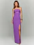 Vestido longo lilás sem alças com fenda lateral, modelo Lerida.