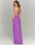 Vestido de madrinha longo lilás modelo Lerida, com costas abertas e detalhes de tiras, ideal para casamentos e eventos formais.