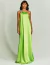 Vestido de festa longo reto verde Morgan com detalhe no ombro ideal para madrinhas de casamento