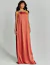 Vestido de festa longo reto na cor terracota, com detalhe de alça única bordada, estilo elegante para ocasiões especiais ideal para madrinhas de casamento