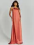 Vestido de festa longo reto na cor terracota com detalhe no ombro ideal para madrinhas de casamento