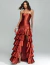 Vestido longo de festa com babado na saia em tom rust Ohio