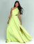 Vestido de festa longo um ombro só na cor lima, modelo Pamplona, ideal para eventos elegantes.