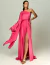 Vestido de festa longo pink de um ombro só com fenda elegante.