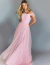 Vestido de festa longo rosa de tule ombro a ombro, elegante e delicado ideal para formandas