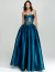 Vestido de festa longo com corset de renda na cor esmeralda.