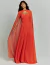 Vestido de festa tomara que caia laranja com capa, modelo elegante e sofisticado.
