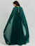 Vestido de festa longo tomara que caia com capa verde floresta, estilo plissado.