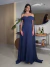 Vestido Longo Com Capa Azul Noite Stellar Bloom - Majesté: Loja de Vestidos de Festa Elegantes e Atemporais