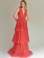 Vestido de festa longo em tule terracota com saia de babados ideal para madrinhas de casamento