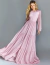 Vestido de festa longo rosa Marselha com mangas longas e botões ideal para convidada de casamento