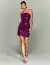 Vestido de festa curto roxo tubinho com paetês, modelo tomara que caia ideal para casamento a noite