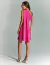 Vestido de festa curto com capa na cor pink, visto de costas ideal para batizado, casual, evento coorporativo