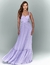 Vestido de festa longo de tule lavanda com alças largas e saia fluida ideal para convidada de casamento