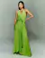 Vestido de festa longo verde com detalhe na cintura e modelo frente única   ideal para batizado, convidada de casamento, evento coorporativo