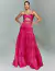 Vestido de festa longo rosa pink com detalhe frontal, ideal para madrinhas, convidada de casamento, convidada de formatura, ocasiões especiais