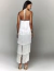 Vestido De Festa Midi Com Franja Branco Kampala visto de costas, com design elegante e alças finas  ideal para pré weeding, vestido de noiva, reveillom, casamento civil
