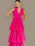 Vestido de festa longo em tule rosa pink com saia de babados, estilo elegante e moderno ideal para formandas